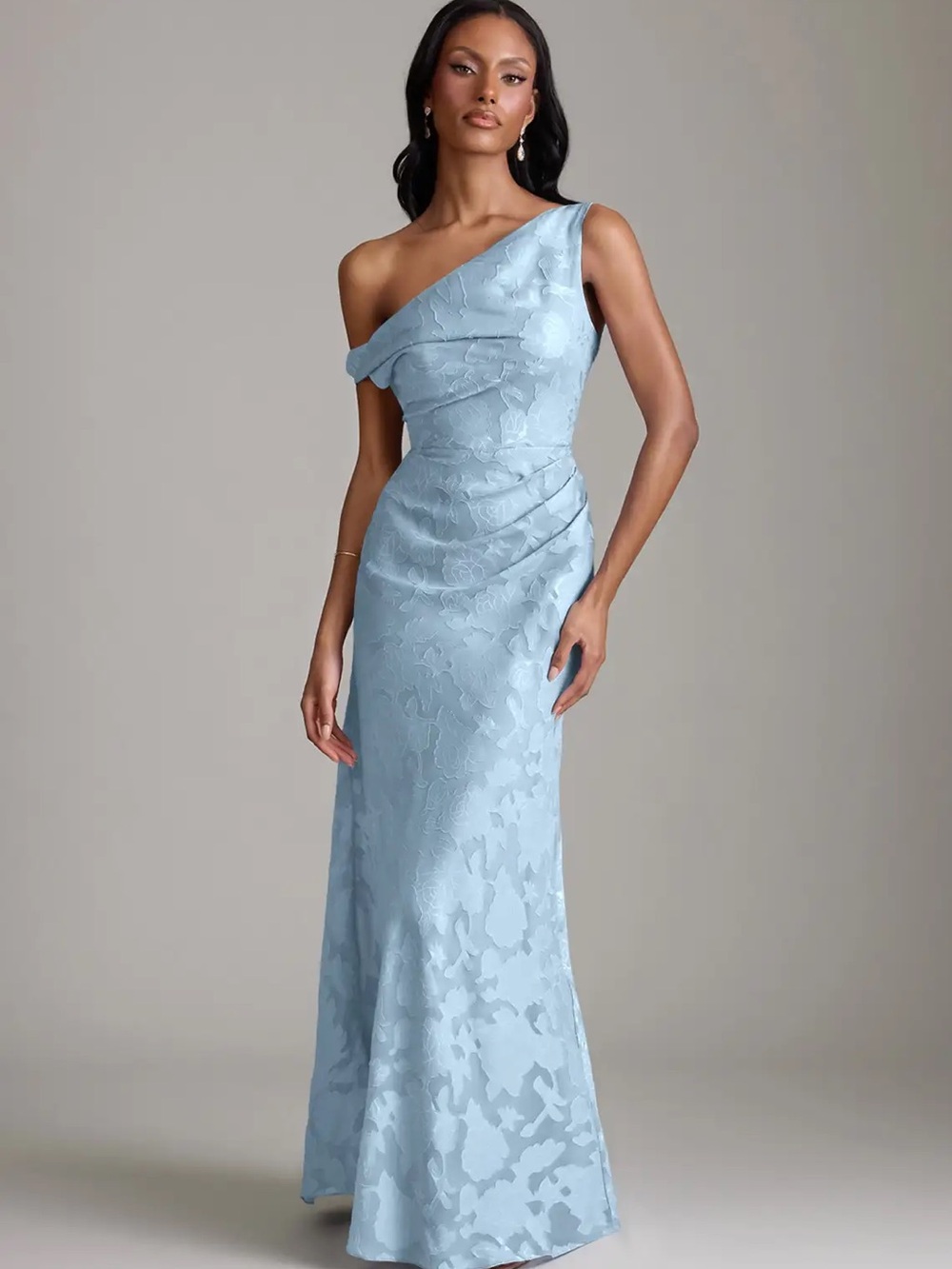 Azazie One-Shoulder Sky Blue Jacquard Gown